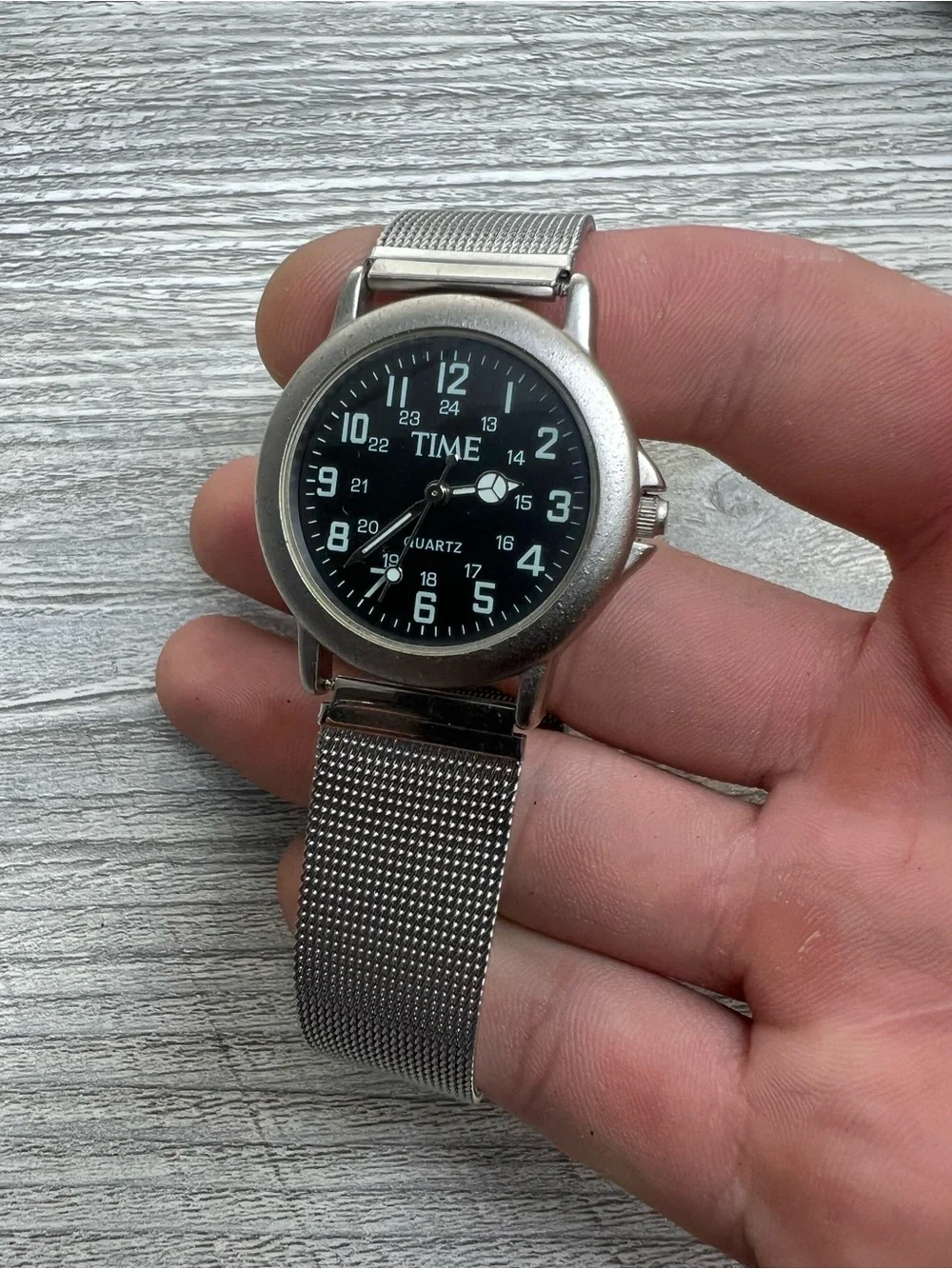 Time Silver Mesh Band Quartz Watch - Military Dial